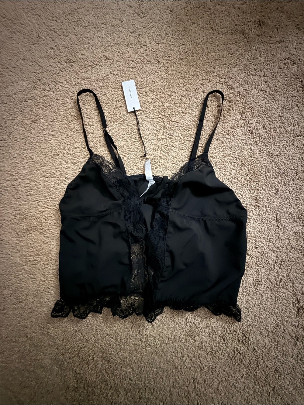 Black Lace-Trim Crop Cami Top